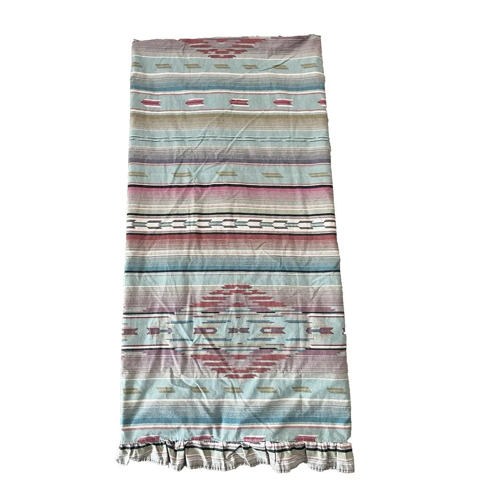 Vintage Ralph Lauren Hawk Springs QUEEN Flat Ruffled Sheet ‎ Southwest Aztec
